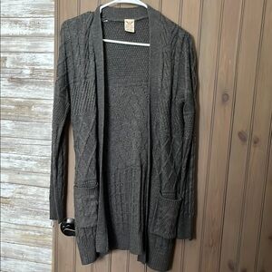 Gray Cable Knit Long Cardigan Sweater